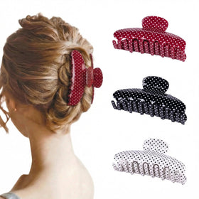 SENMAY 3-pack polka dot clips in red, black, and white with secure non-slip grip.