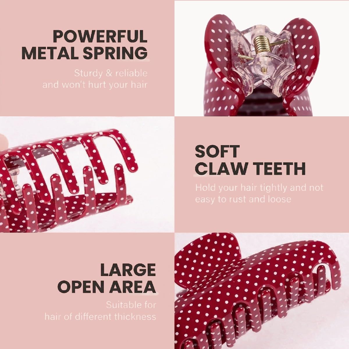 Non-slip teeth close-up showing grip that keeps updos intact.