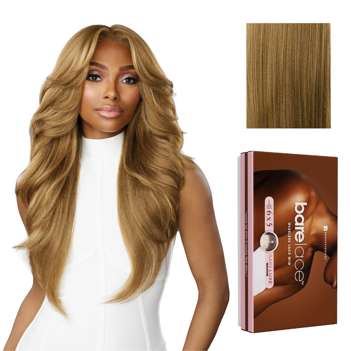 Sensationnel Bare Lace 6x5 front view in caramel blonde for seamless daily wear.