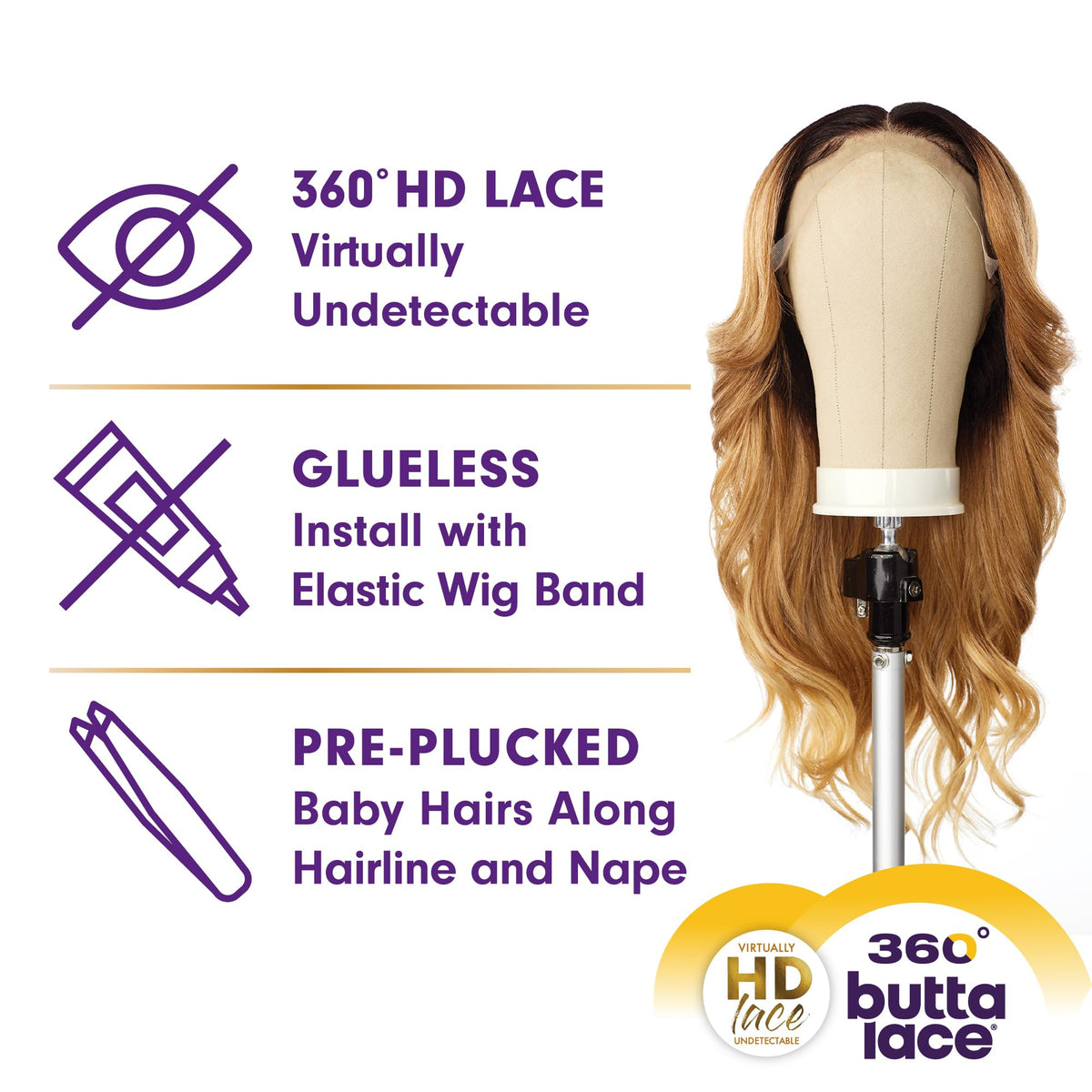 Sensationnel Butta 360 preplucked hairline for easy DIY styling and natural density.