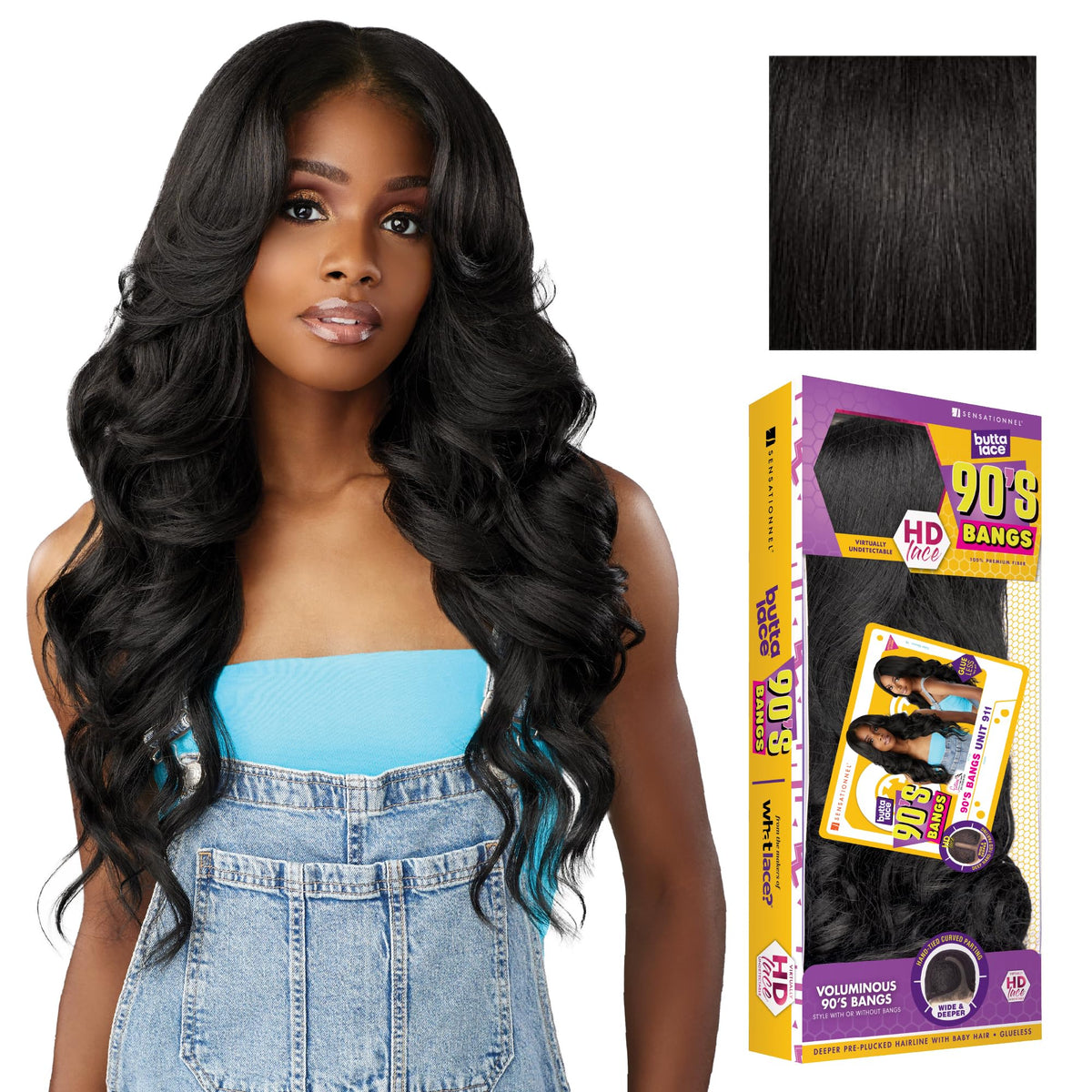 Sensationnel Butta Lace 90s Bangs Unit 911 front view highlights glueless comfort for all-day wear