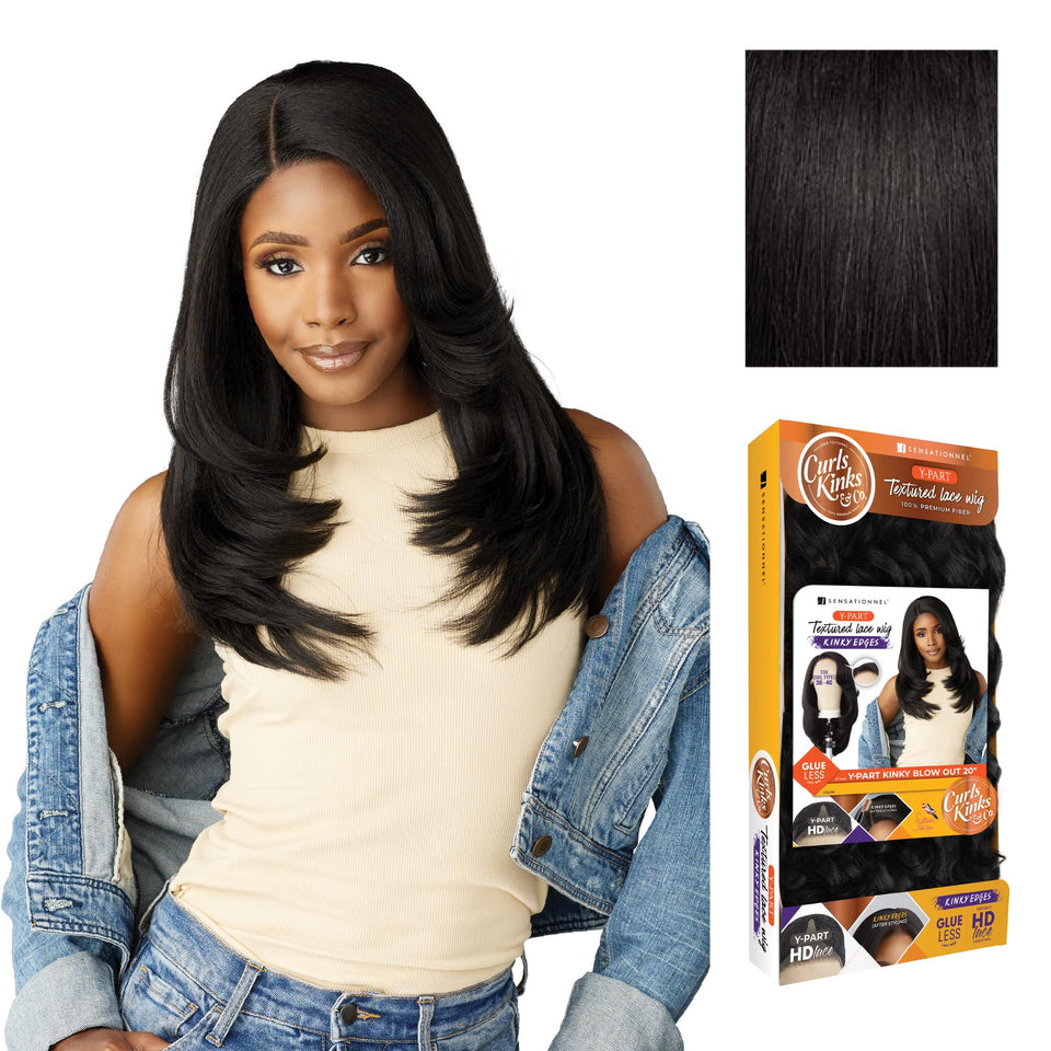 Sensationnel Curls Kinks Co Kinkyedges wig front view with realistic hairline and easy styling.