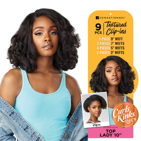 Sensationnel Curls Kinks and Co clip-in front view shows natural texture blend for 3C-4C hair