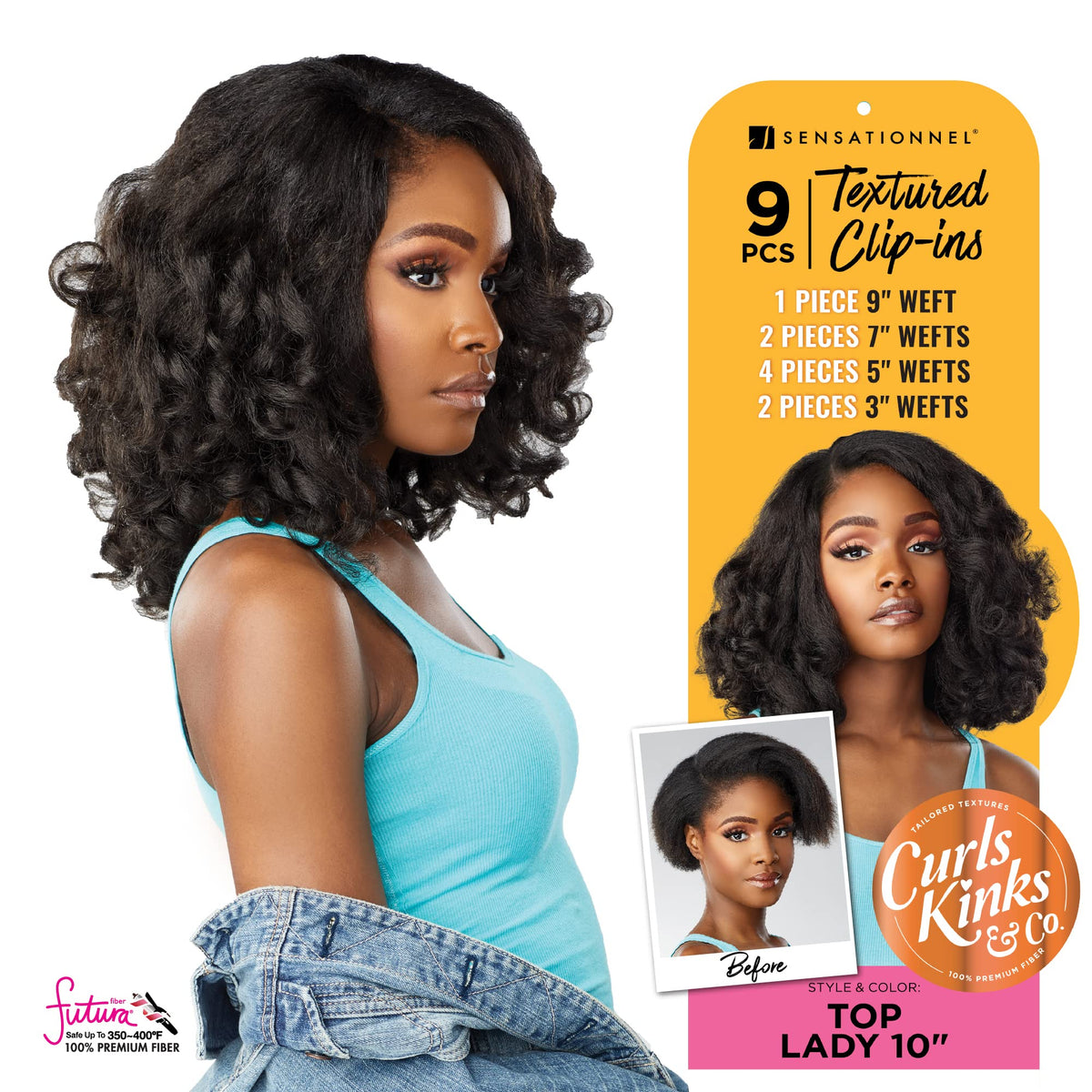 Sensationnel Curls Kinks and Co clip-in on-model natural look demonstrates easy protective styling