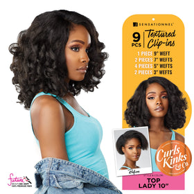 Sensationnel Curls Kinks and Co clip-in on-model natural look demonstrates easy protective styling