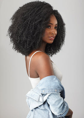 Sensationnel Curls Kinks and Co half wig blending with natural hair for seamless style