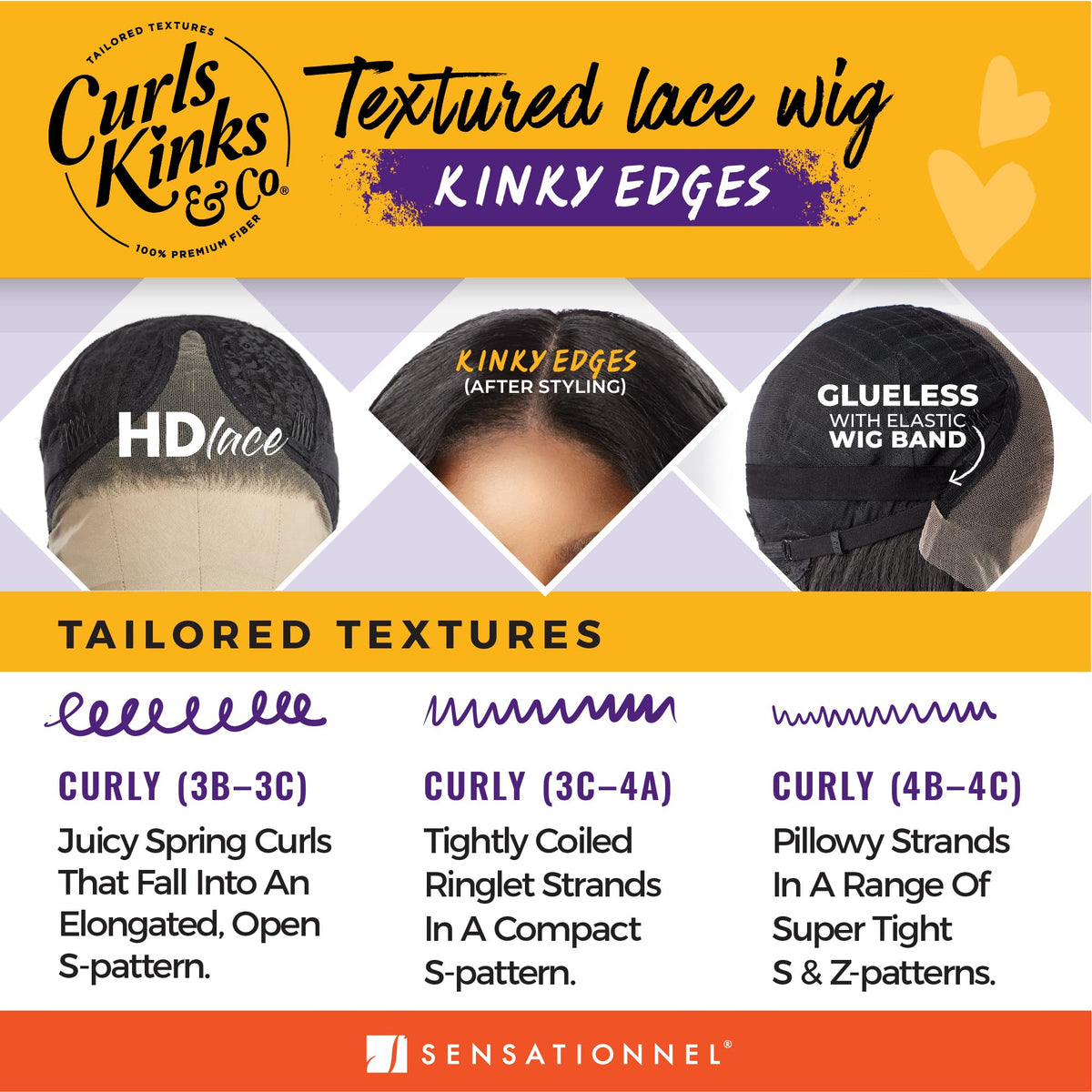 Sensationnel Curls Kinks and Co KinkyEdges wig in Jet Black color