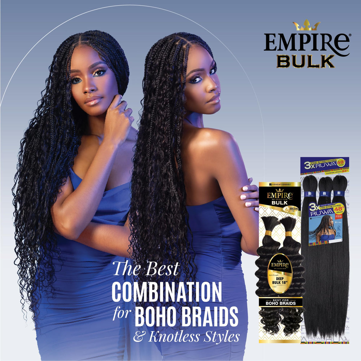 Sensationnel Empire Bulk in jet black, ideal for goddess braids and bohemian looks.