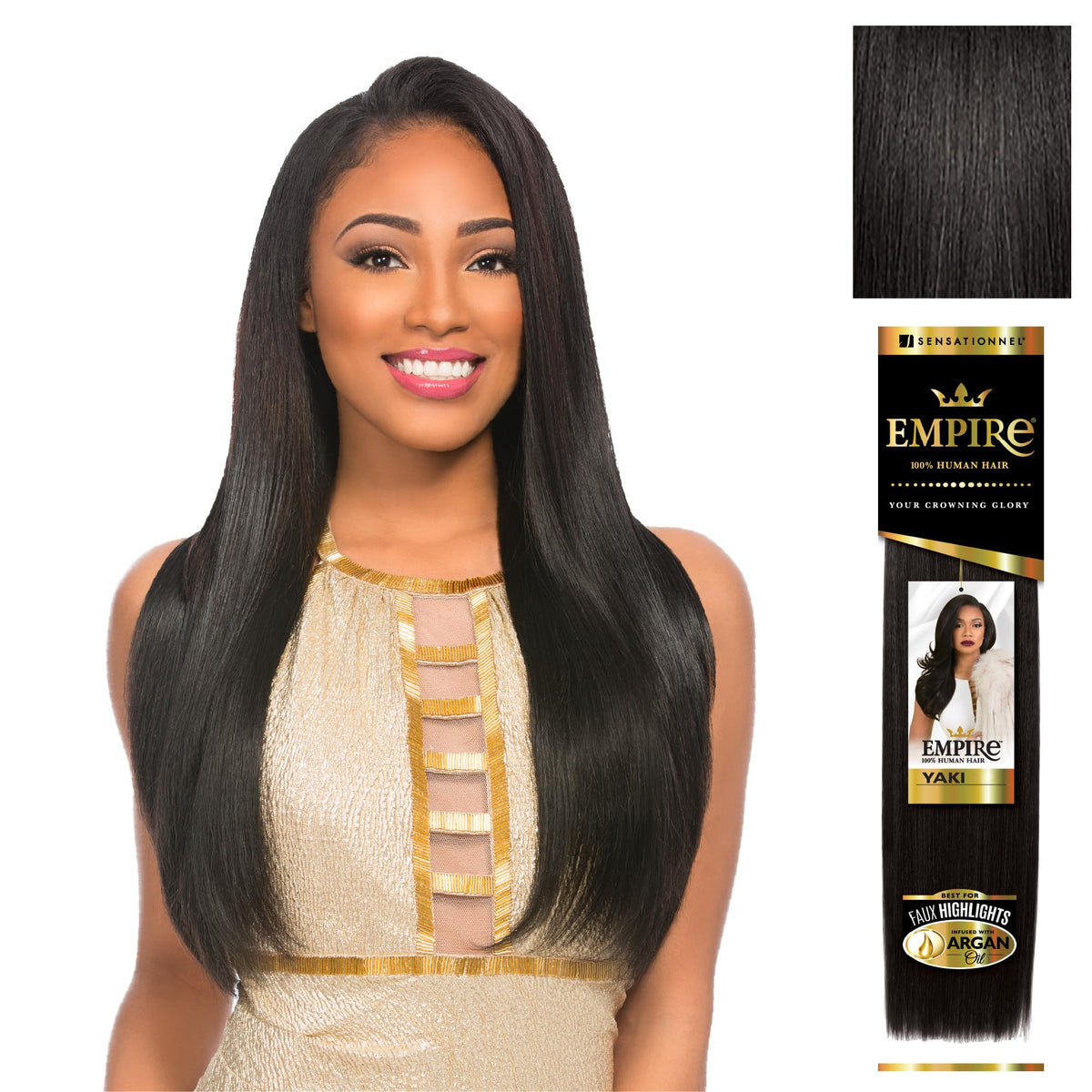 Sensationnel Empire Yaki weave close-up shows tangle-free fibers for quick sew-in styling.