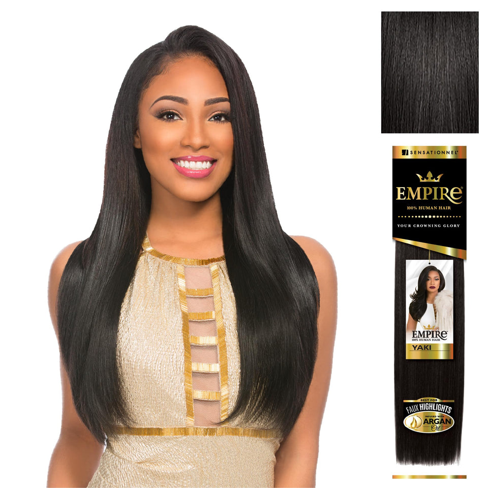 Sensationnel Empire Yaki weave close-up shows tangle-free fibers for quick sew-in styling.