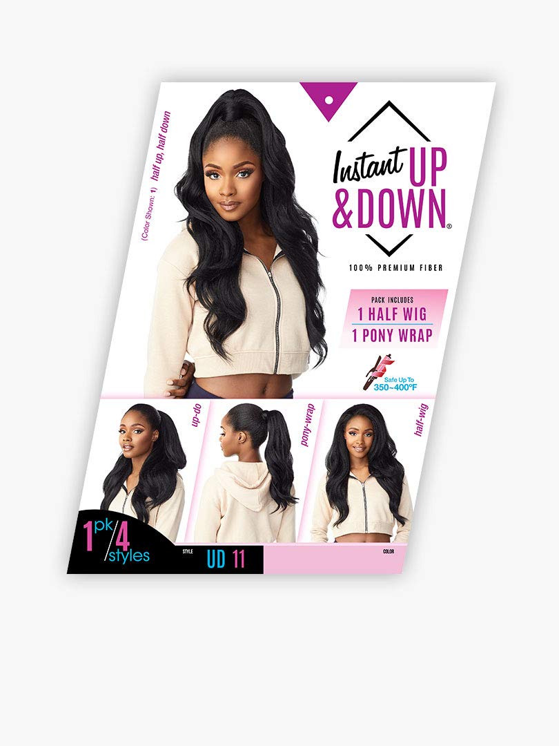 Sensationnel Instant Updown combined look with half wig and ponytail wrap.