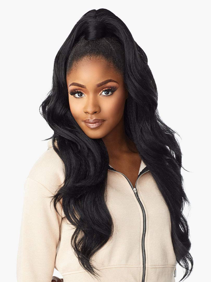 Sensationnel Instant Updown Halfwig Ponytail Wrap in 1B Off Black for versatile looks.