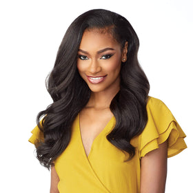 Sensationnel Instant Weave Half Wig Jet Black blends naturally with hair for a seamless look.