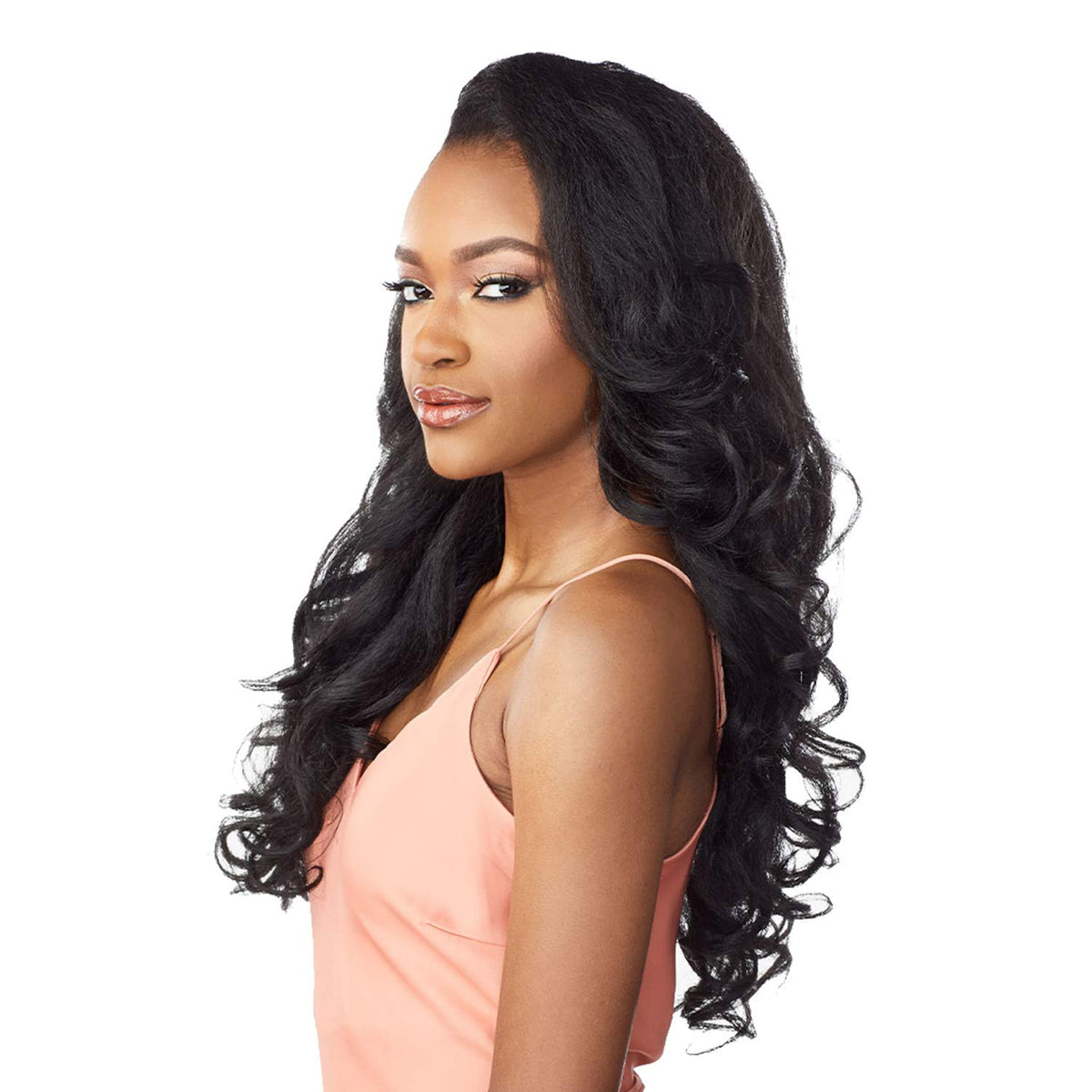 Sensationnel Instantweave worn as half wig or updo for flexible styling.