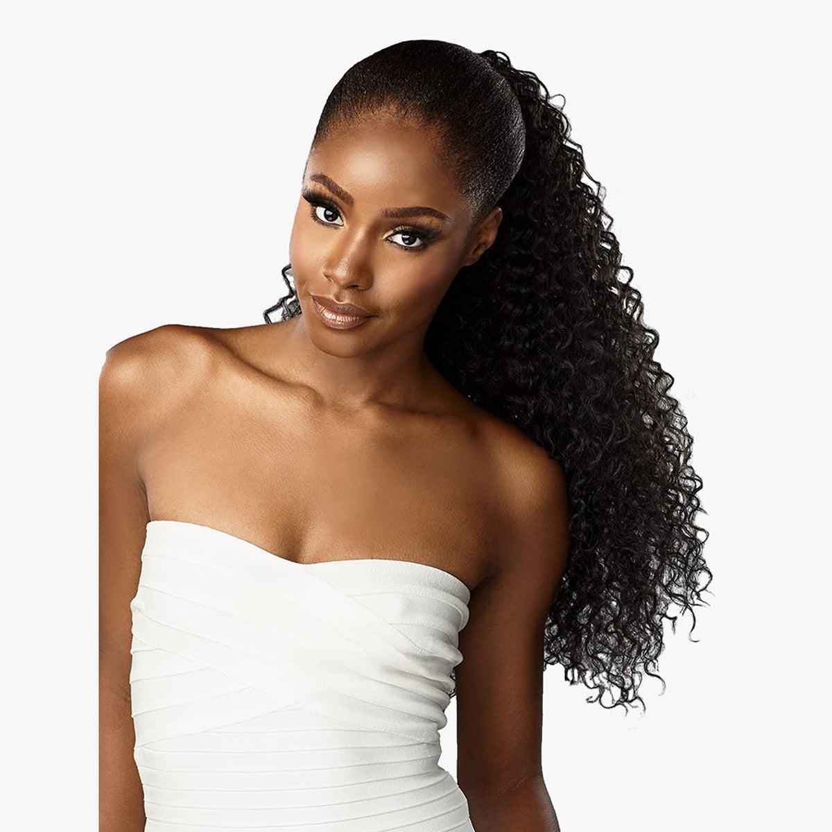 Sensationnel Lulu Pony Tail Updo style demonstrates versatile, heat-safe styling options.
