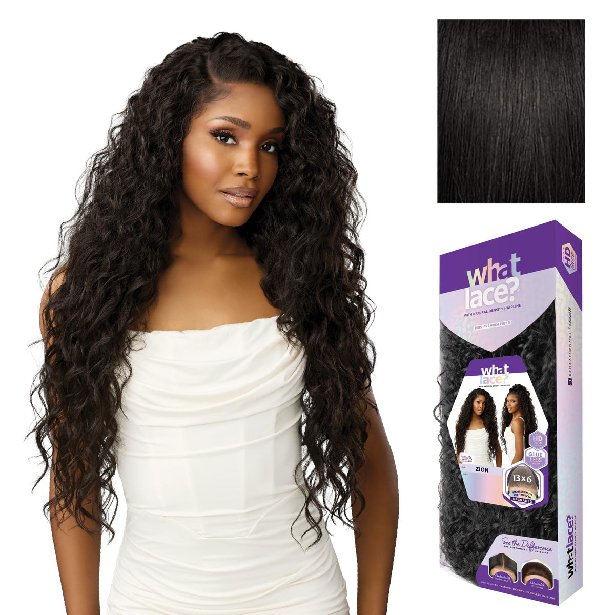 Sensationnel What Lace 13x6 wig, front view showing natural-density lace for quick, confident wear.