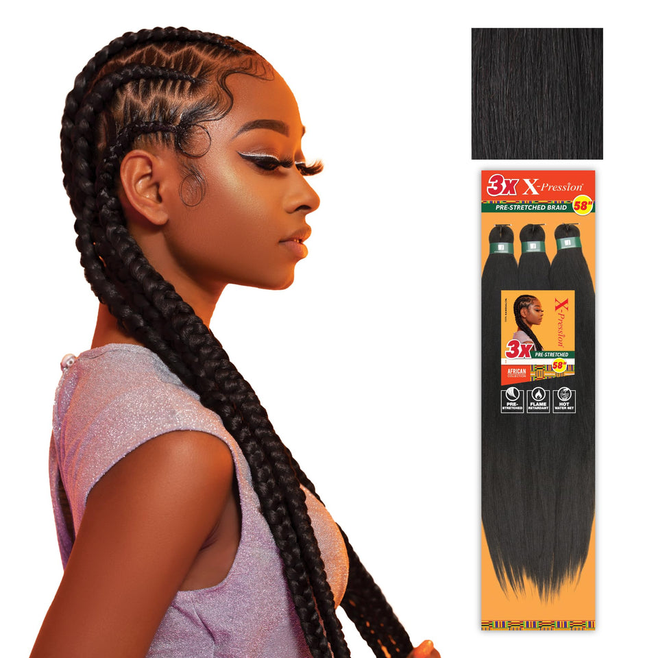 Sensationnel X-pression pre-stretched braiding hair 58 inch in 1B Off-Black for box braids