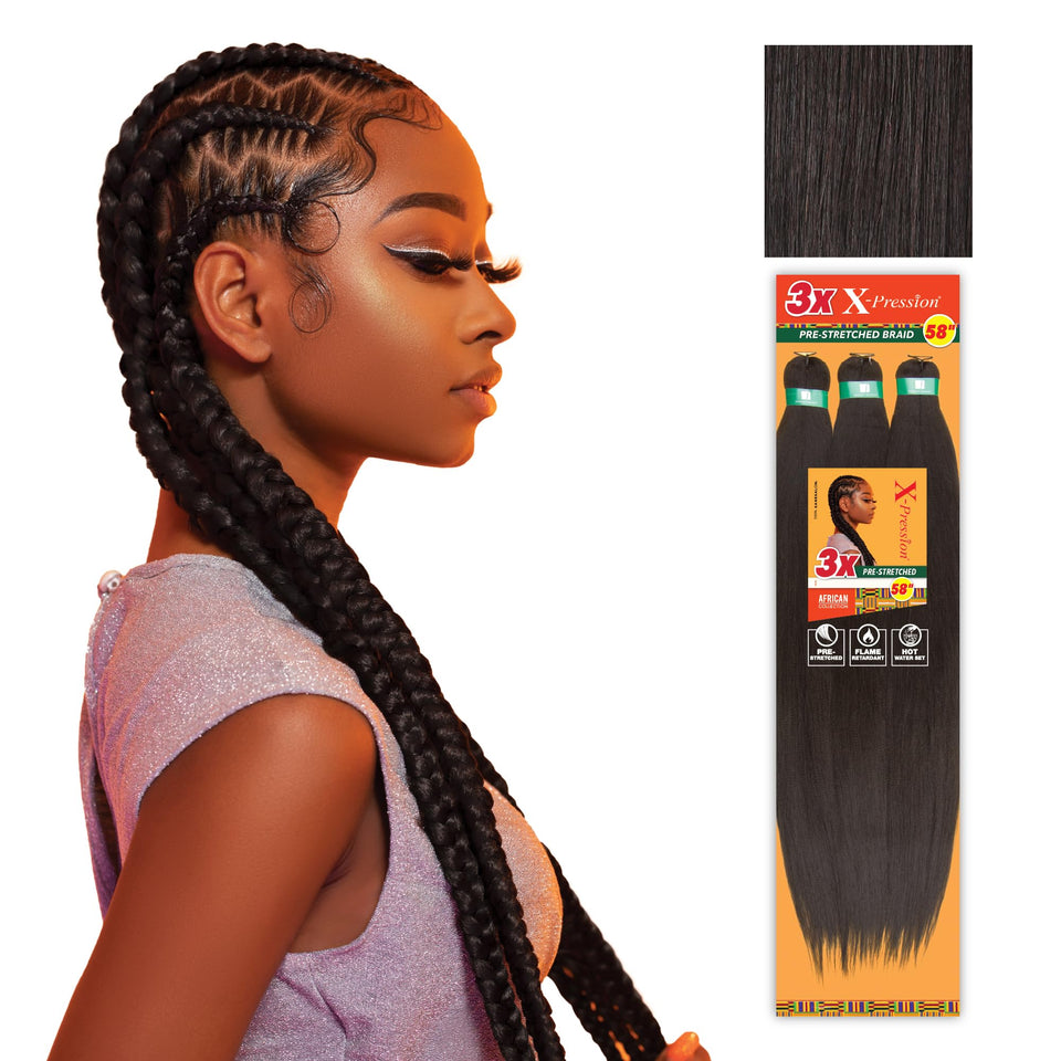 Sensationnel X-pression pre-stretched braiding hair box braids close-up shows smooth texture.