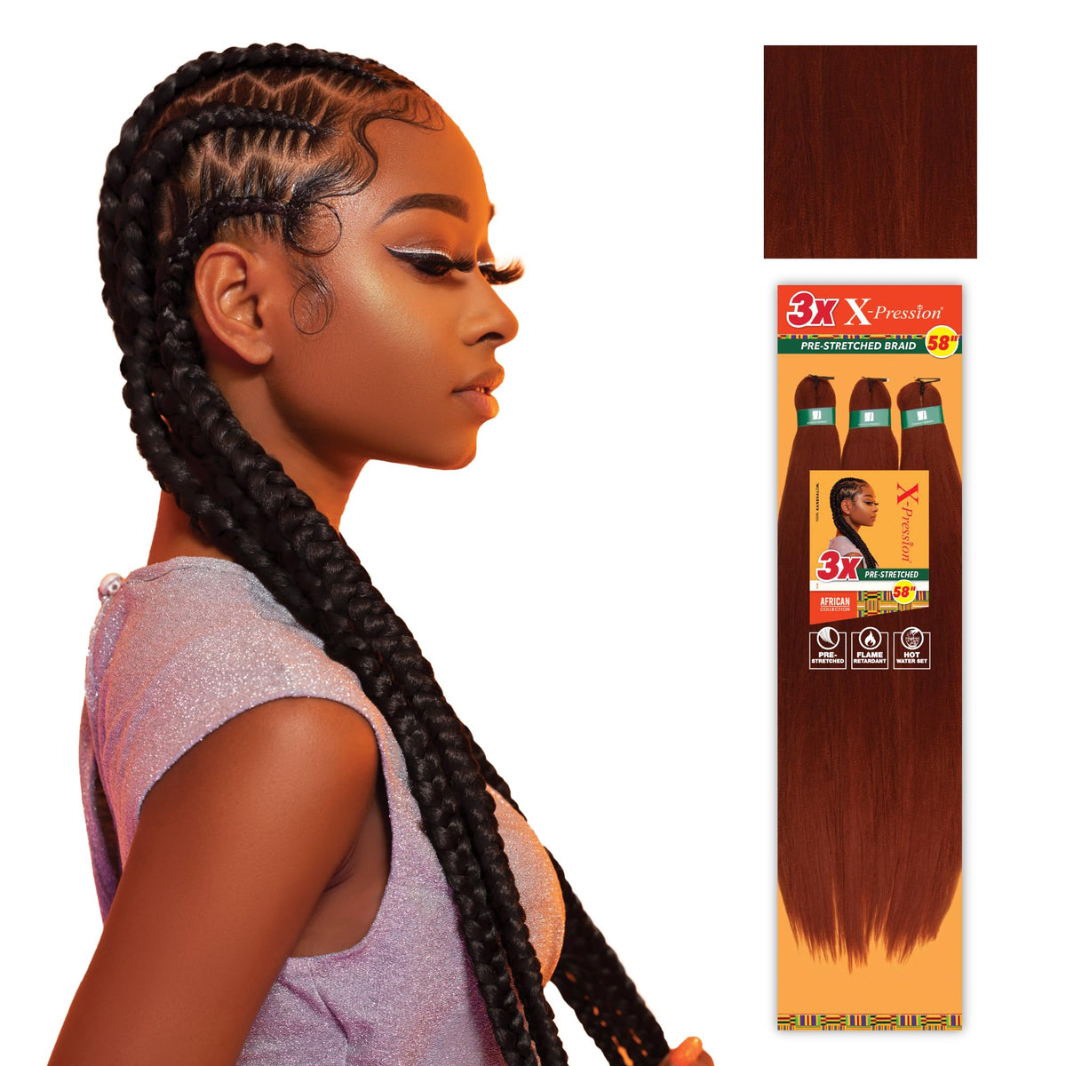 Sensationnel X-pression prestretched braiding hair 58 inches for fast box braids and twists.