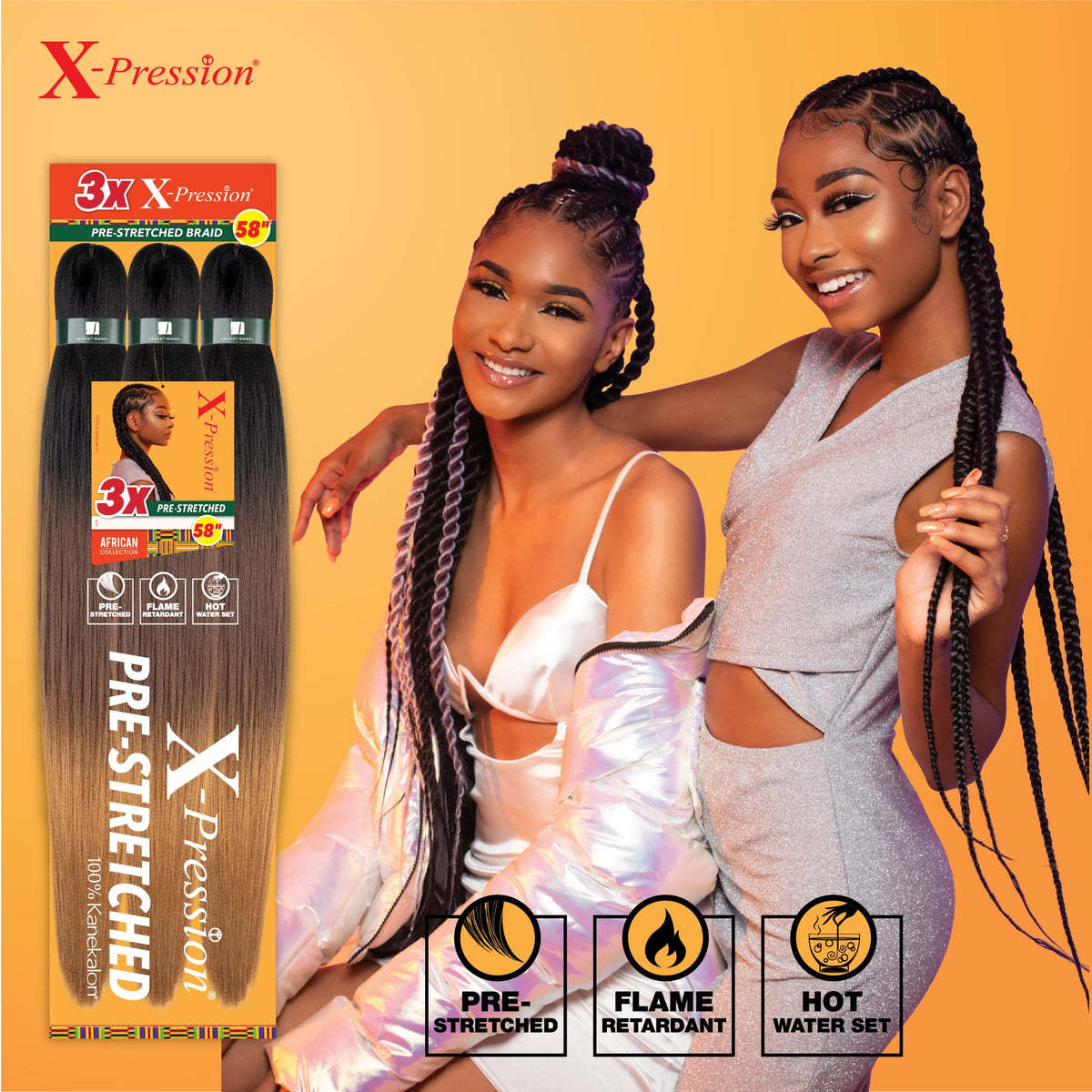 Sensationnel X-pression flame retardant kanekalon for safer styling.