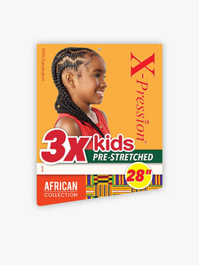 Sensationnel X-PRESSION Kids braids 28in flame retardant fiber adds safety-minded confidence.