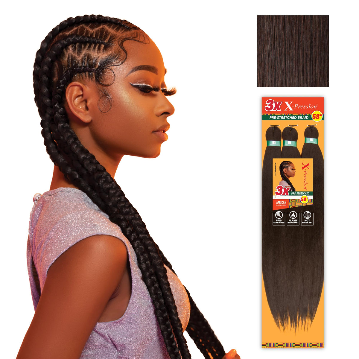 Sensationnel X-pression pre-stretched braid texture close-up for easy installation.