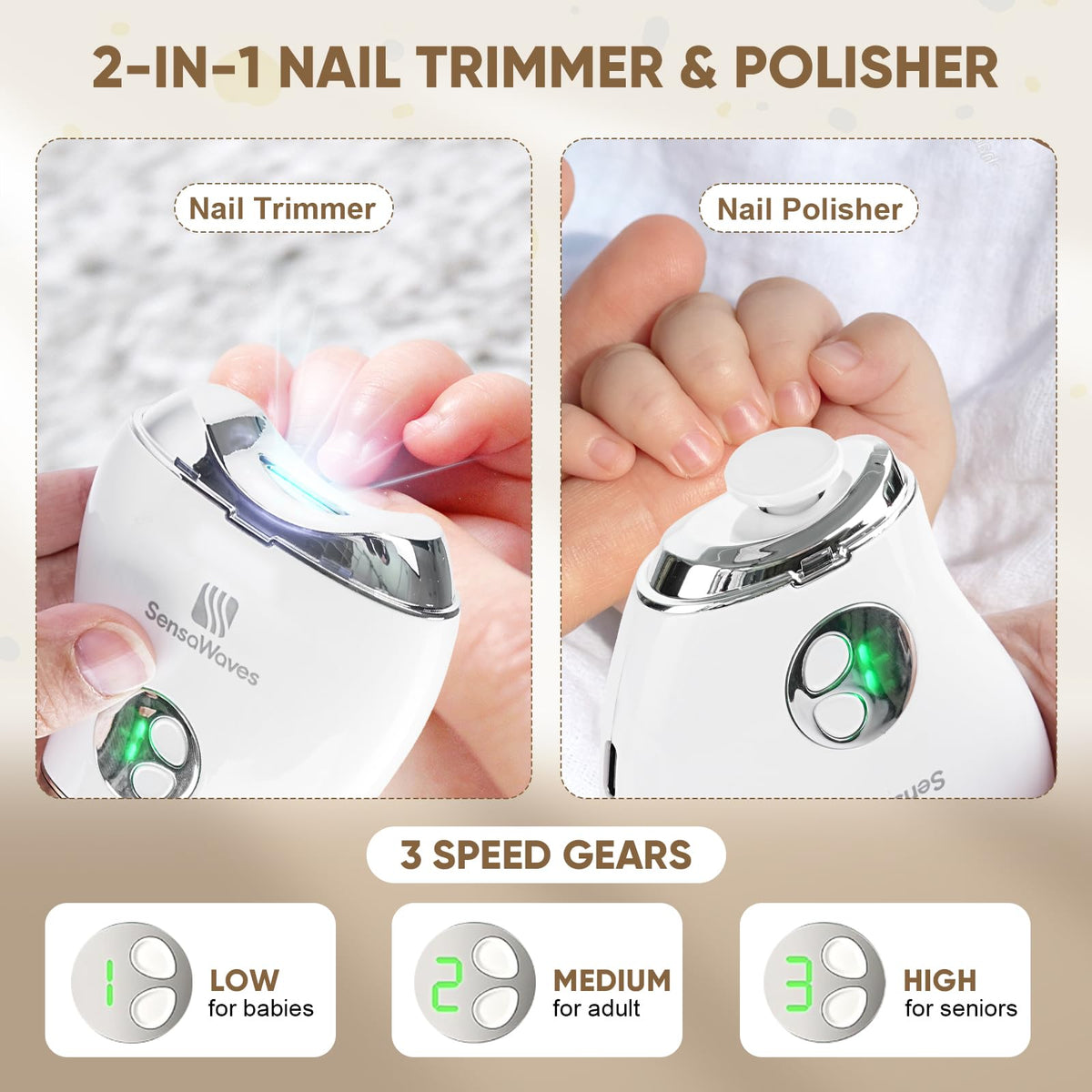 Sensawaves ergonomic design offers comfortable grip during manicures