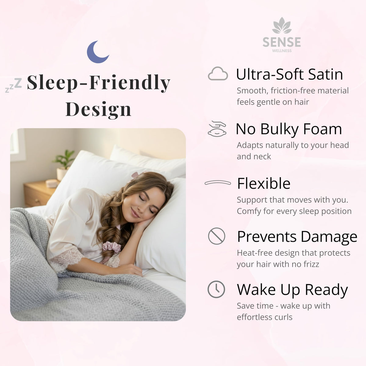 Sense Wellness overnight styling clip securing hair for soft waves while you sleep.