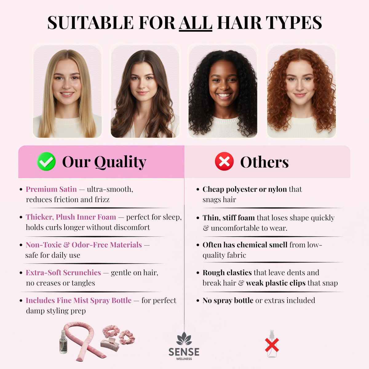 Sense Wellness satin finish helps create smoother, frizz-free waves after sleep.