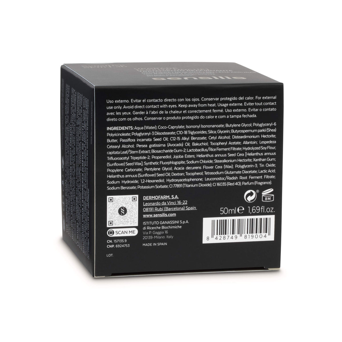 Sensilis Upgrade Night Cream red rice extract label highlights wrinkle reduction potential.