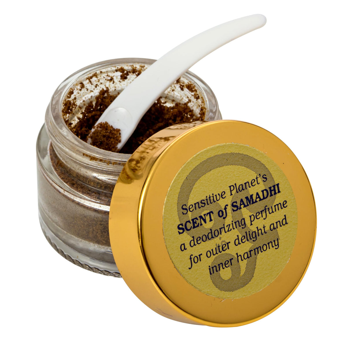 Sensitive Planet Scent of Samadhi cloth pouch accompanies the jar.