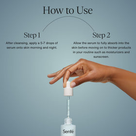 Sente Hydrate+ Serum being applied for a calming, refreshed feel after cleansing