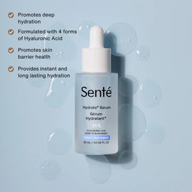 Sente Hydrate+ Serum dropper closeup highlights smooth application and instant moisture