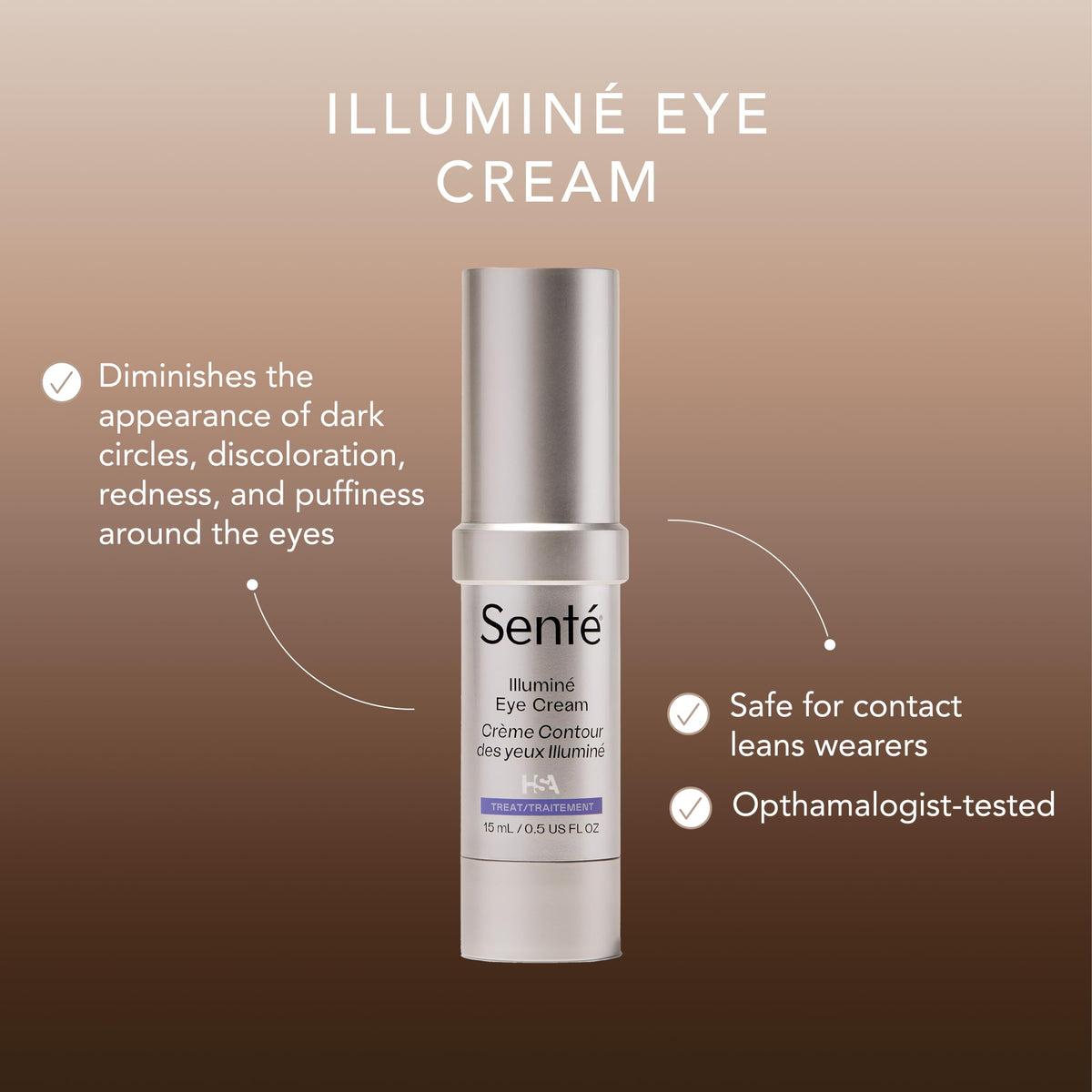 Sente Illumine Eye Cream pump dispense showing easy application for hydration