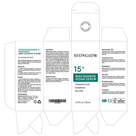 SEONGLOW bottle and dropper close-up emphasizing vegan formulation