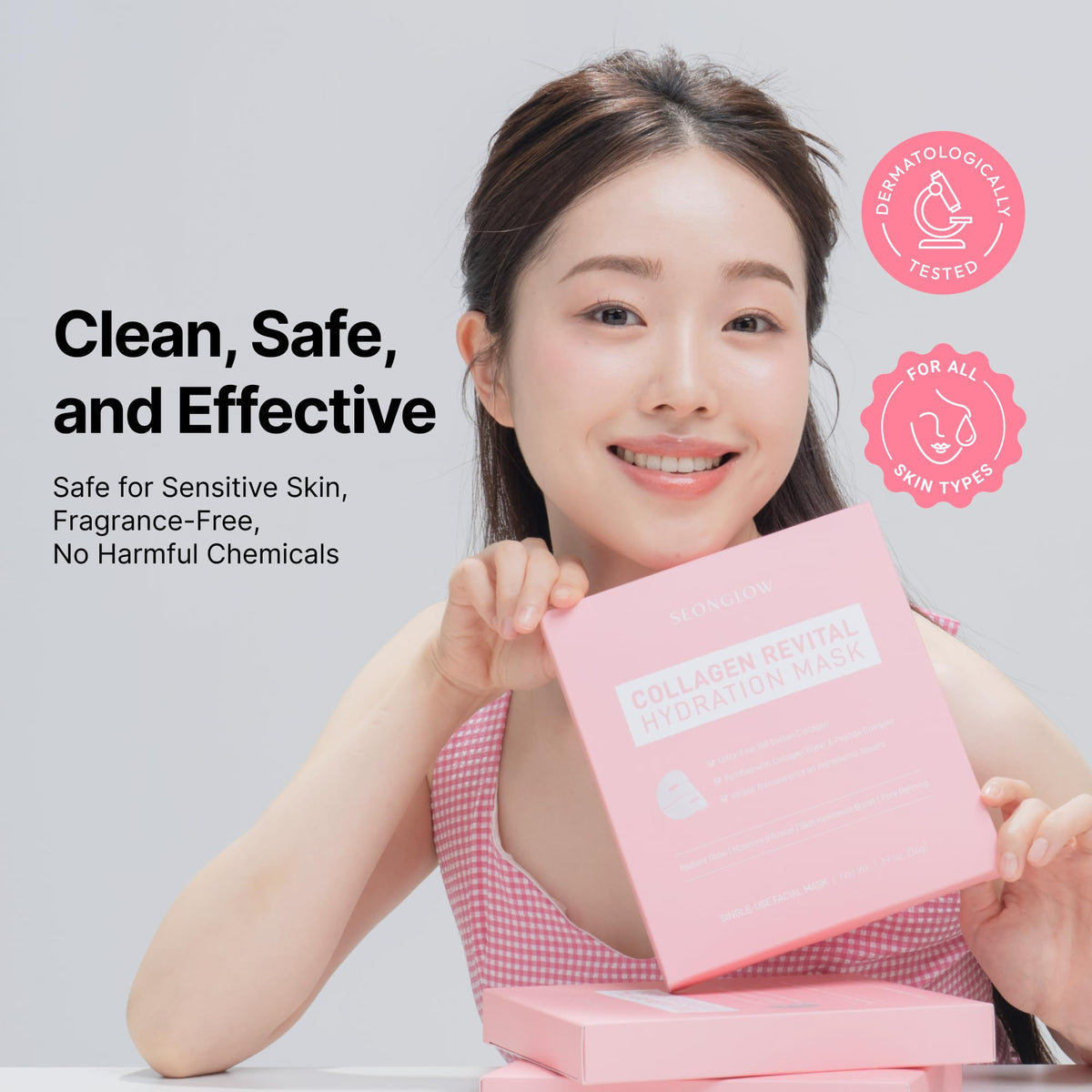 Finished look after SEONGLOW mask use with refreshed, radiant skin