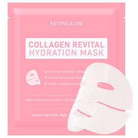 SEONGLOW Collagen Hydration Mask packaging highlights premium Korean beauty and hydration