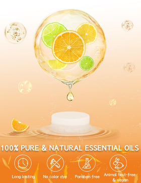 SEONNIX close-up of Tangerine-Lemon oils on shower steamers for mood boost