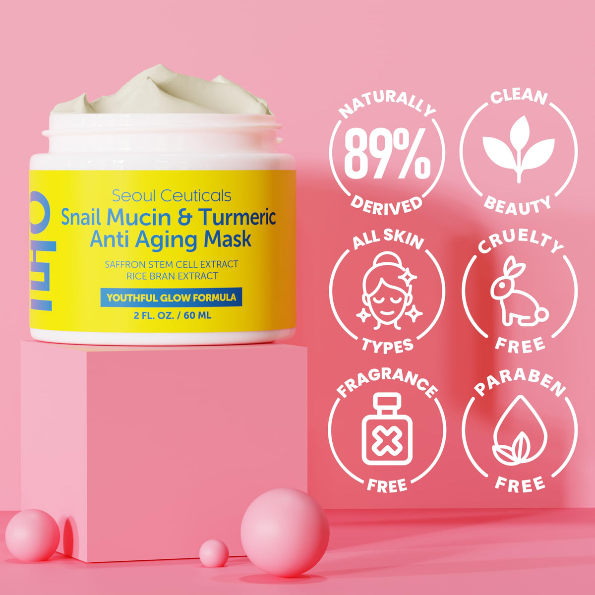 SeoulCeuticals cruelty-free vegan label shown on mask packaging.