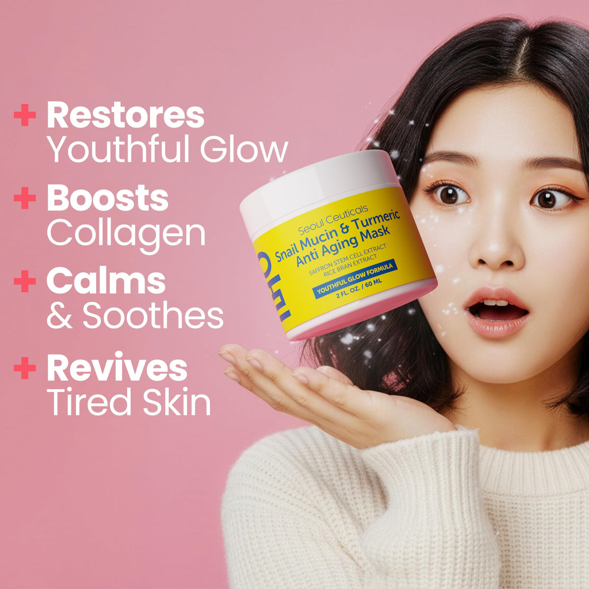 SeoulCeuticals face mask jar 2oz emphasizing cruelty-free vegan skincare for all skin types.