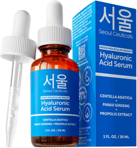SeoulCeuticals HA serum bottle shows multi-weight hydration potential.