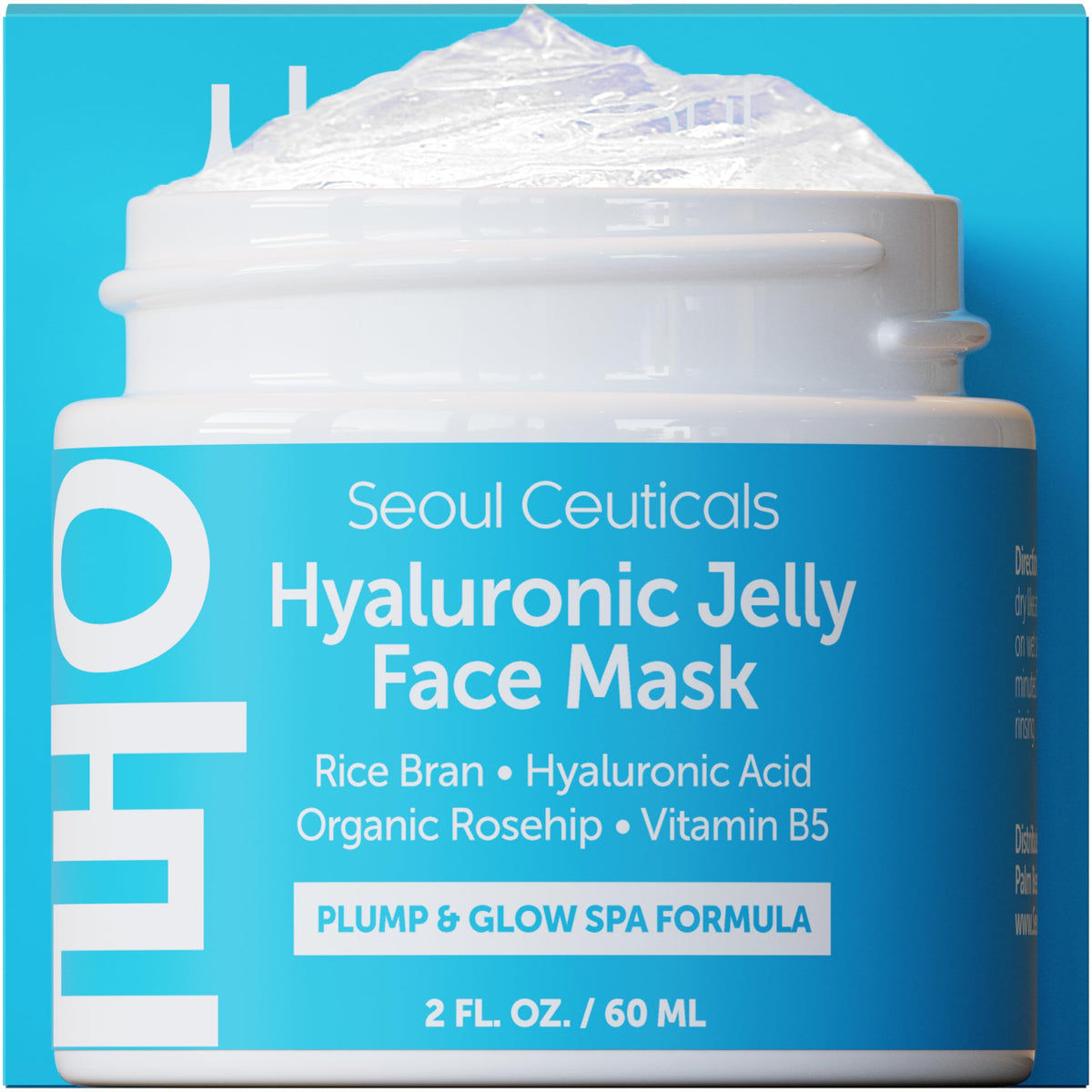 SeoulCeuticals hyaluronic jelly mask jar close-up for hydration and glow.