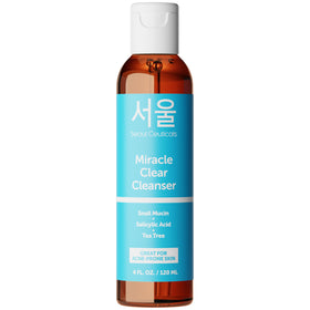 SeoulCeuticals Korean Acne Snail Cleanser bottle demonstrates gentle cleansing for sensitive skin