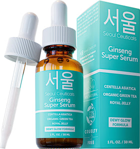 SeoulCeuticals Korean ginseng serum bottle provides hydration for a dewy glow.