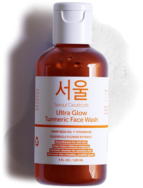 SeoulCeuticals Korean Turmeric Face Wash bottle showing gentle daily cleansing for dry, sensitive skin