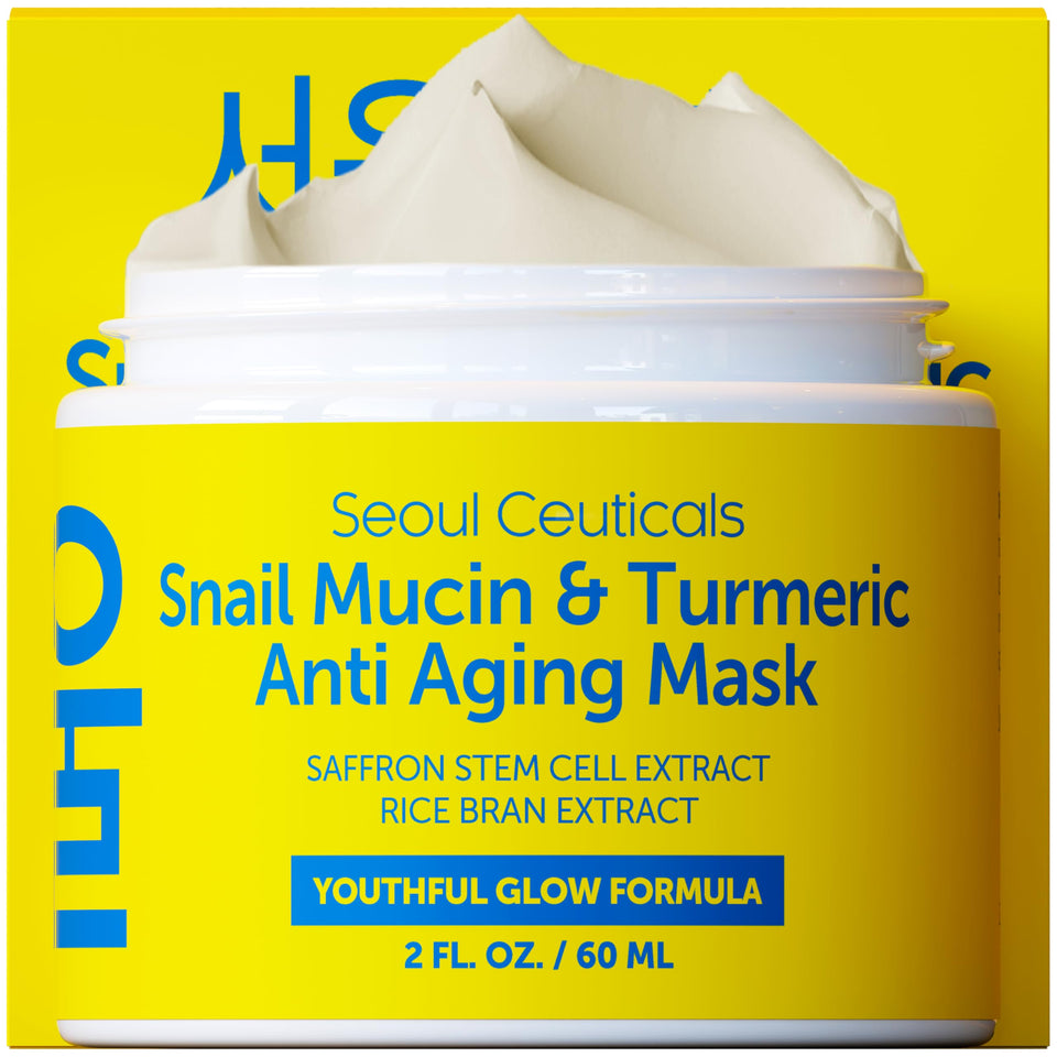 SeoulCeuticals snail mucin turmeric face mask close-up showing hydrating texture.
