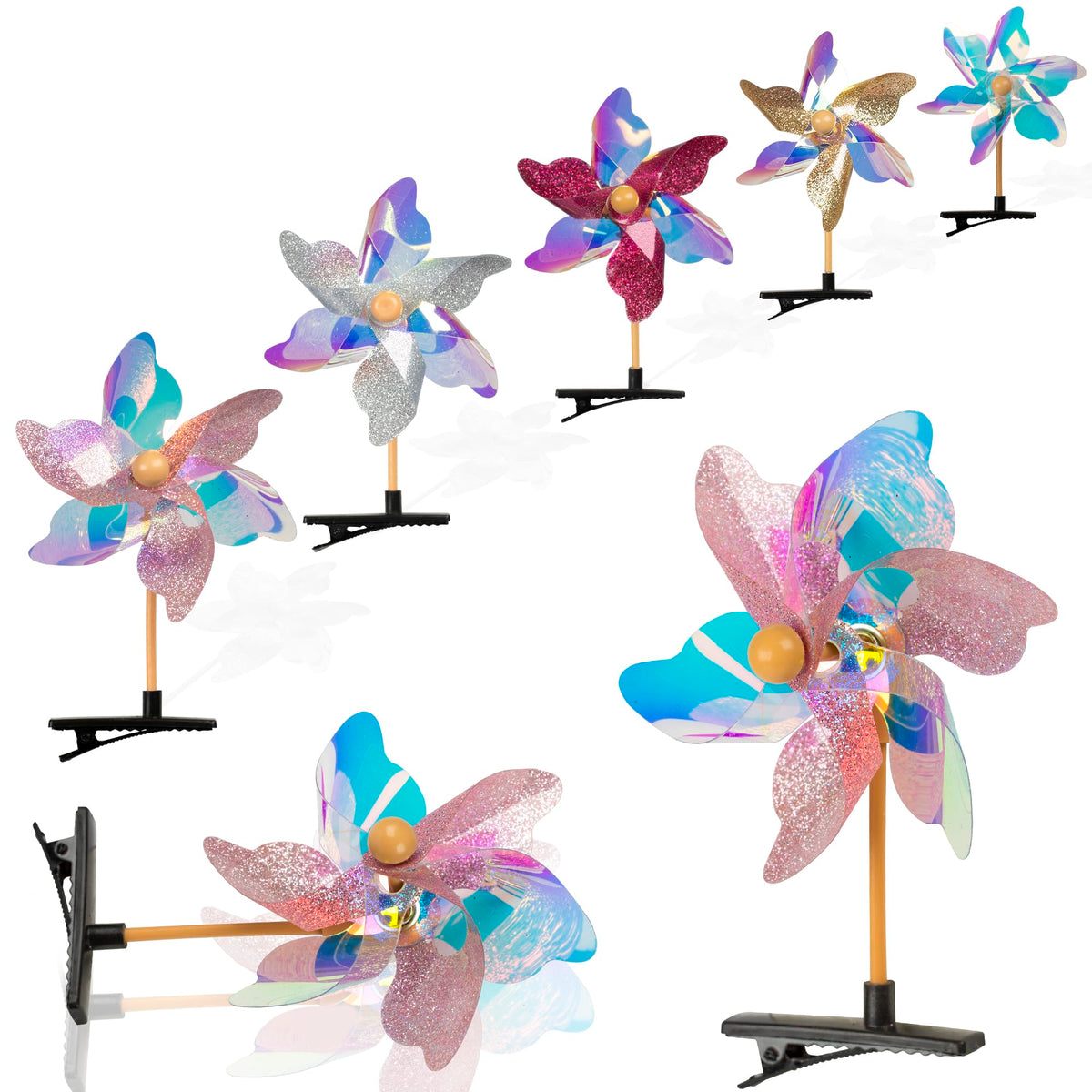 Sepco sequin pinwheel hairpin on an alligator clip for secure styling