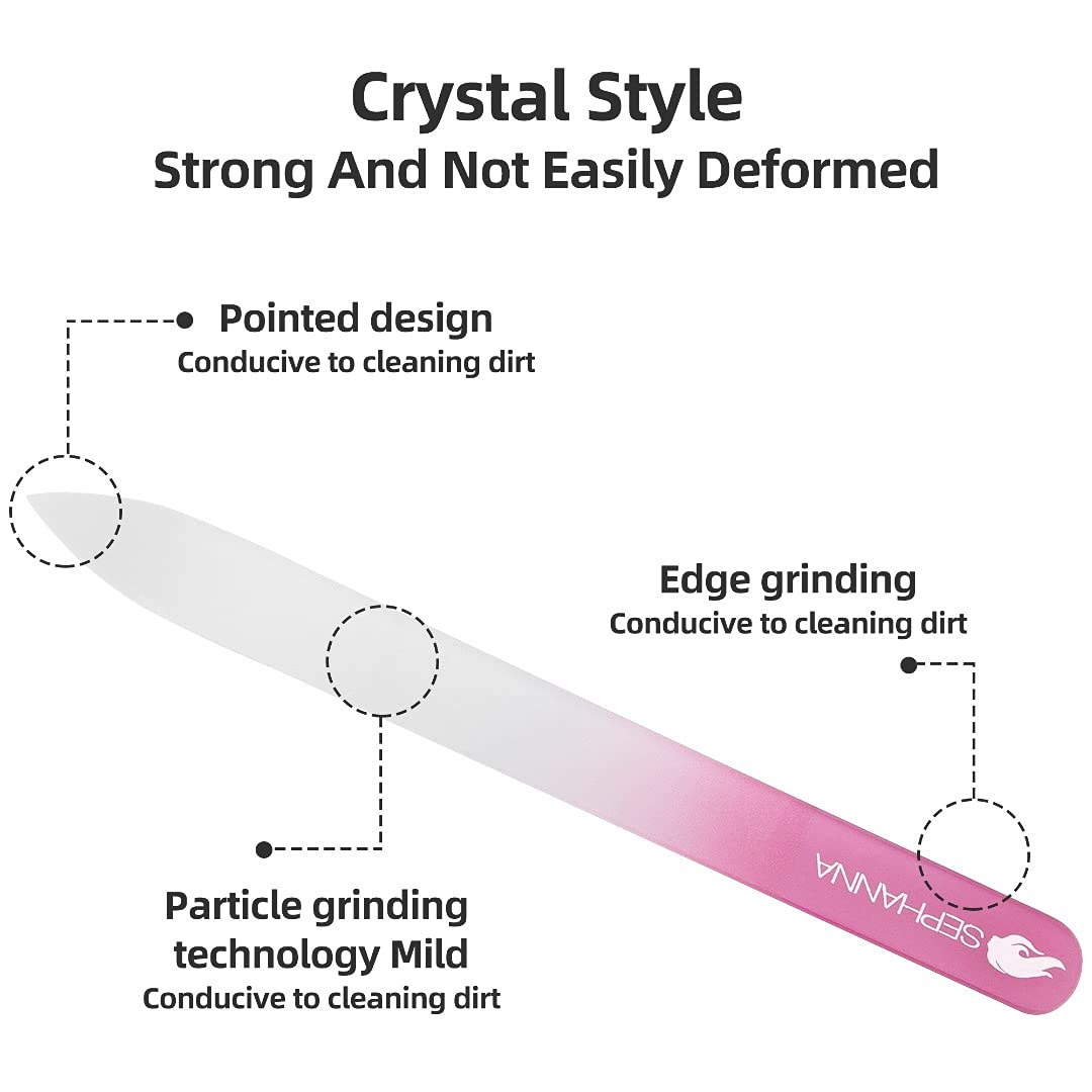SEPHANNA crystal glass nail file in pink case for acrylic and natural nails