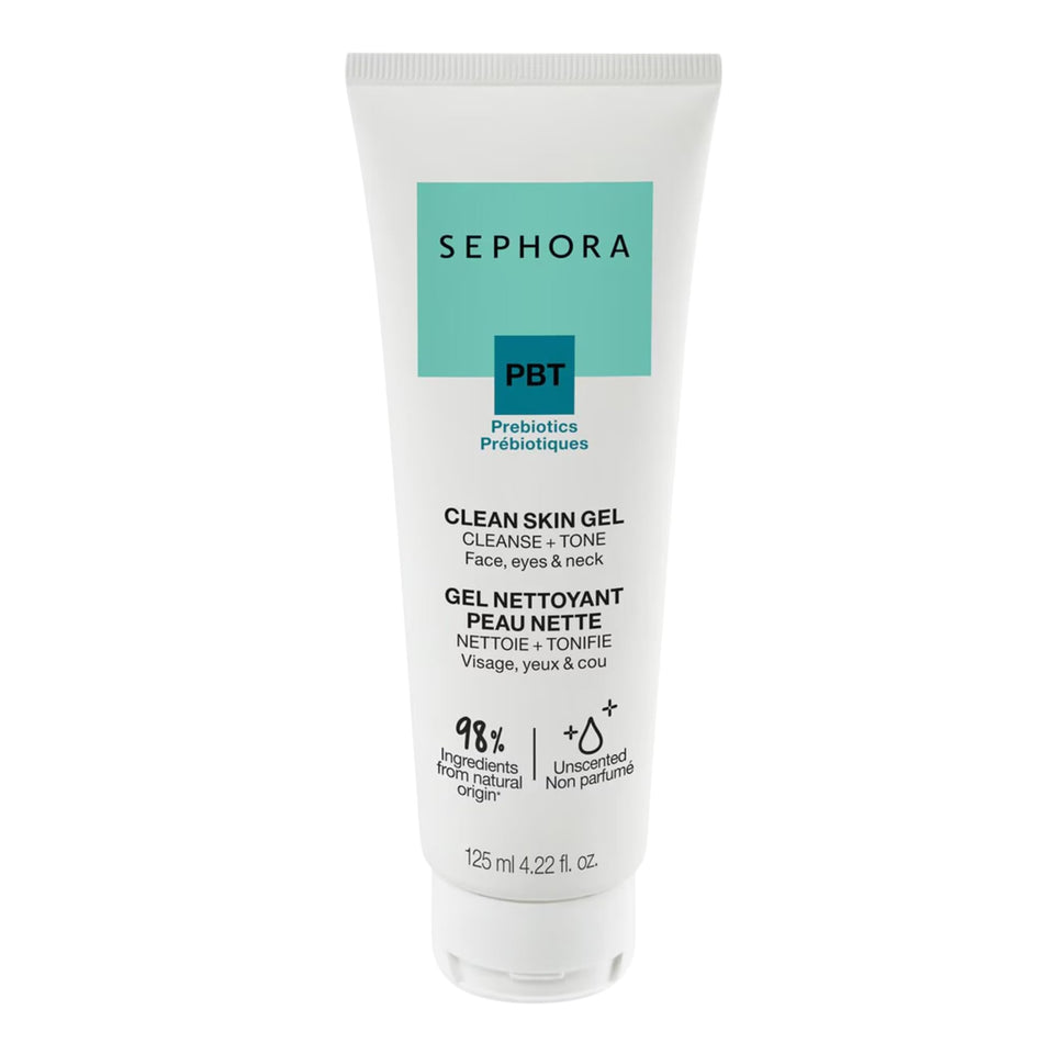 SEPHORA Collection Clean Skin Gel Cleanser bottle showing unscented formula for sensitive skin.