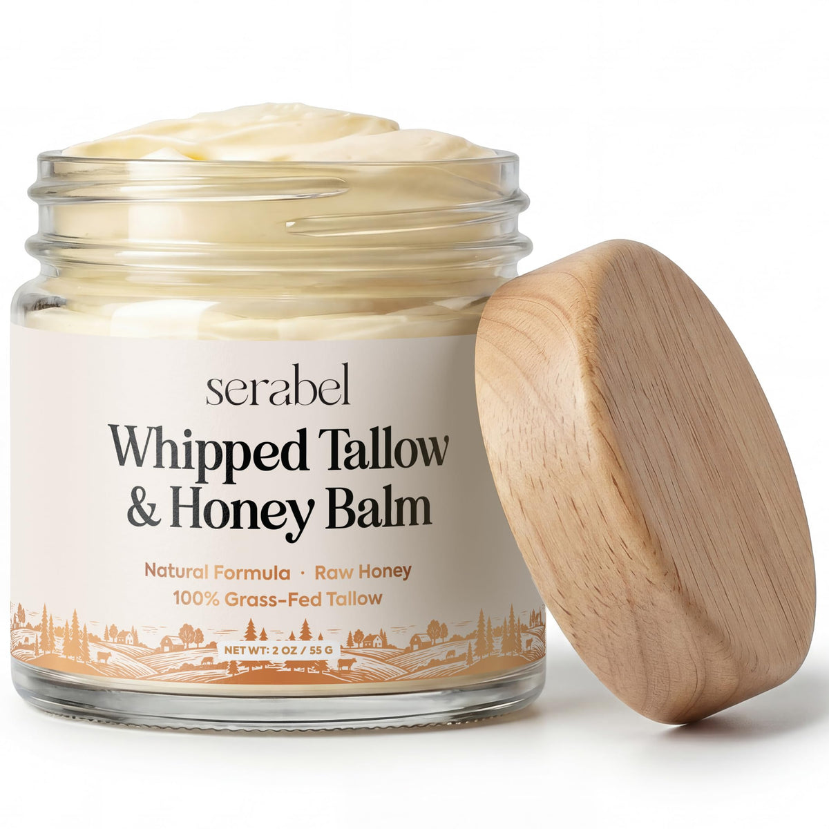 SERABEL Tallow and Honey Balm jar close; rich moisturizer for dry skin
